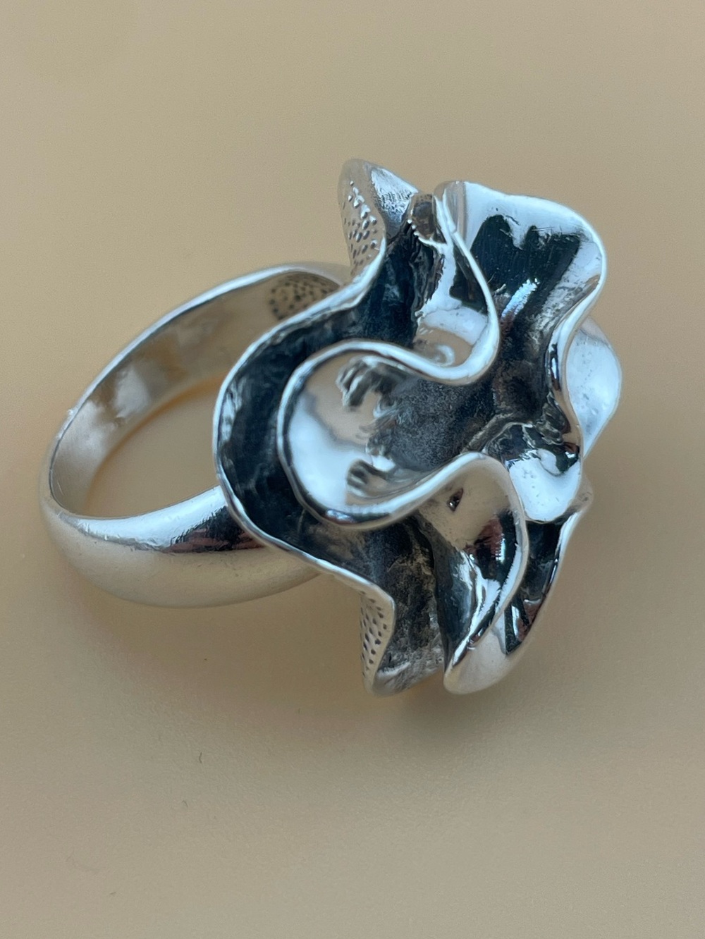Sterling Silver Statement Flower Ring 925 Thailand Artisan Design - Picture 7 of 13